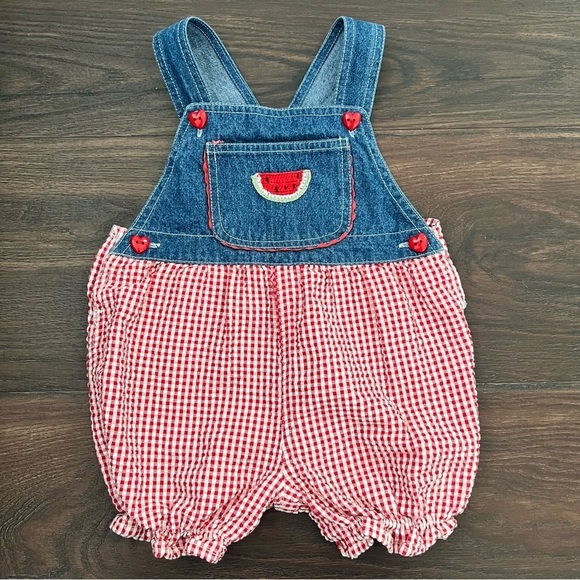 Vintage Other - Vintage sweet watermelon denim overalls romper baby girls 18 months